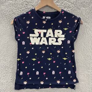 GAP Star Wars Women's Medium Navy Blue Graphic Tee Yoda R2D2 Hearts Geek Chic‎